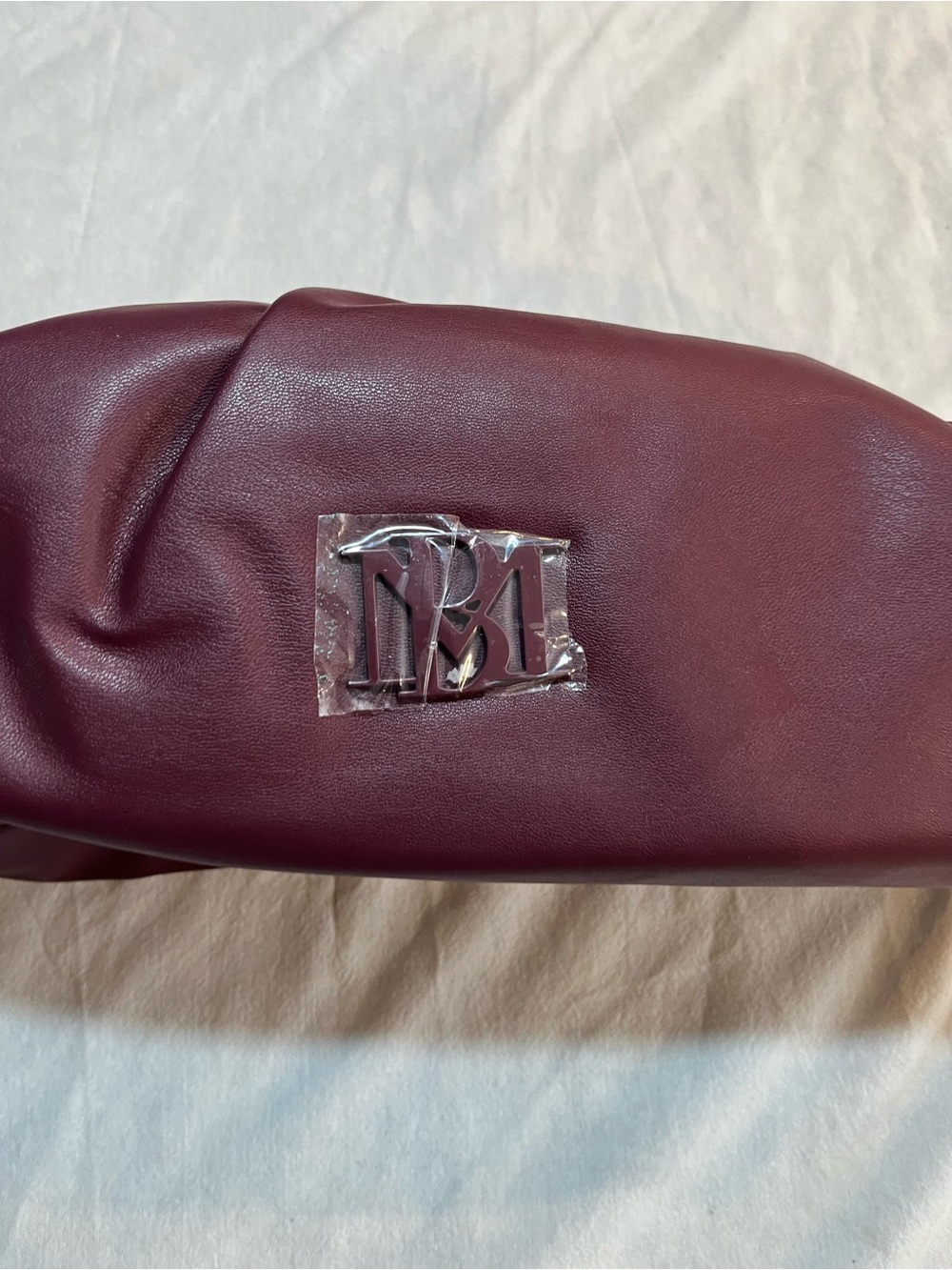 Badgley Mischka Burgundy Maroon Leather Clutch with Silver Logo Accent